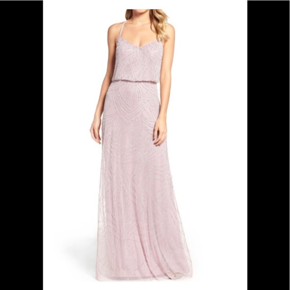 Adrianna Papell Heather Silver/Lilac Beaded Gown